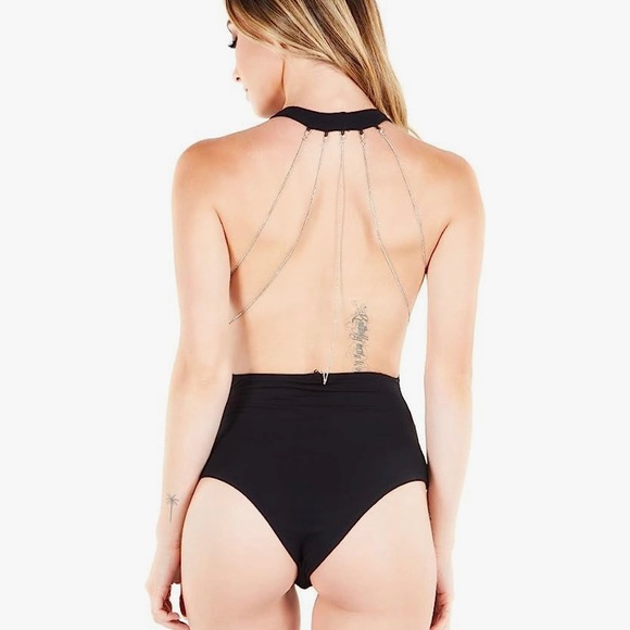 iHeartRaves Black Luxe Chained Bodysuit Size Small - Picture 3 of 7